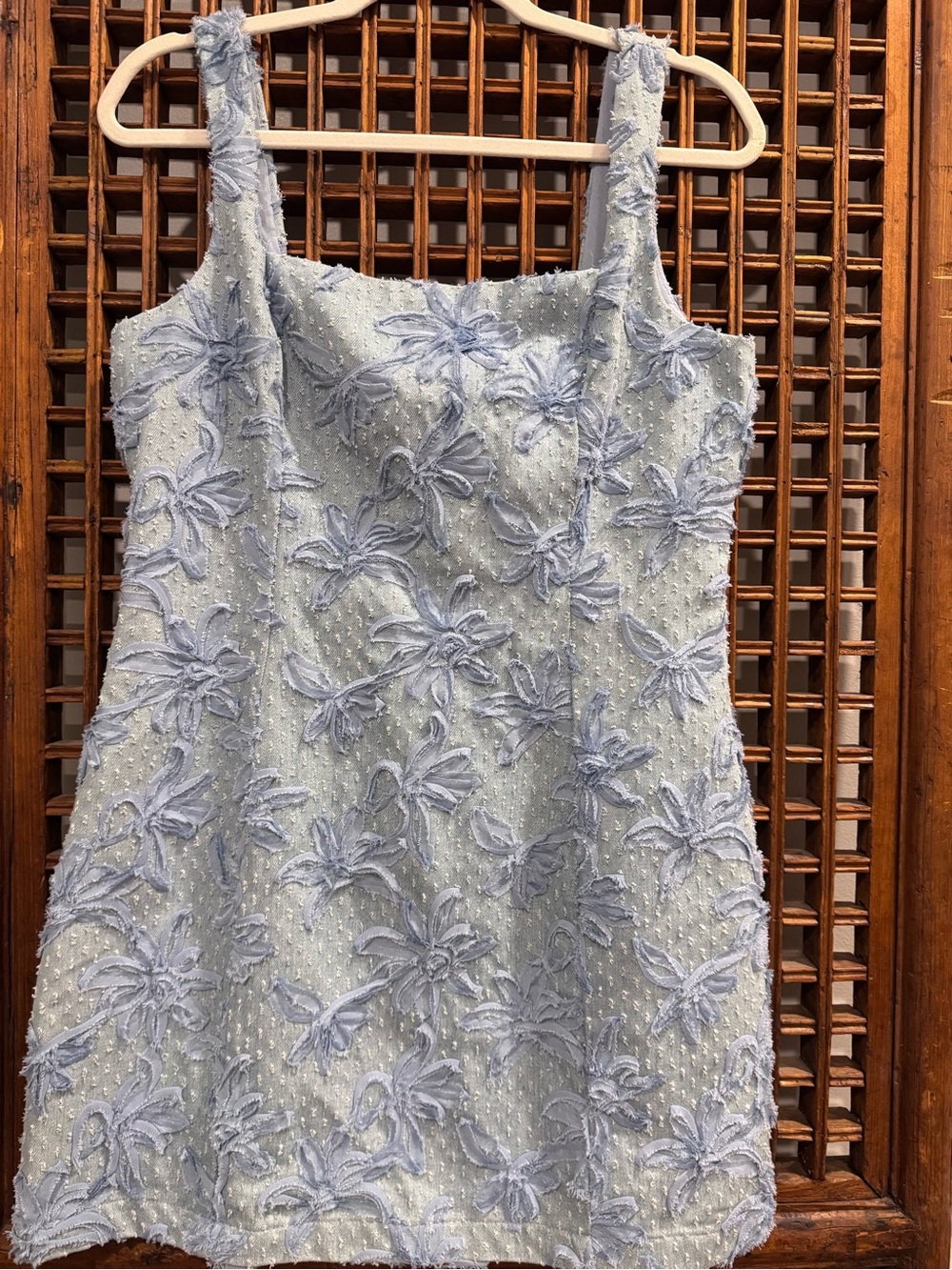 Storia Pale Blue Textured Floral Mini Dress NEW